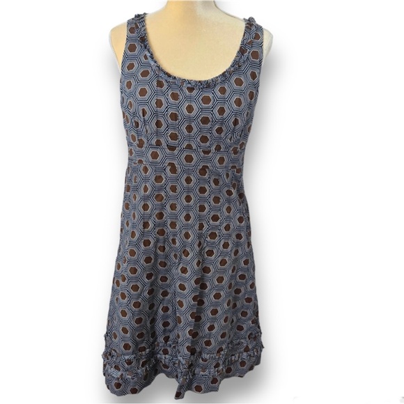 Stunning Tory Burch Sleeveless Designer Dress - Brown & Navy Geometric Print 10 - Picture 1 of 4